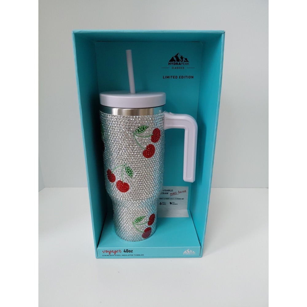 Hydrapeak Voyager 40 oz Bling Cherries Straw Set NEW Special Edition H2O Bottle